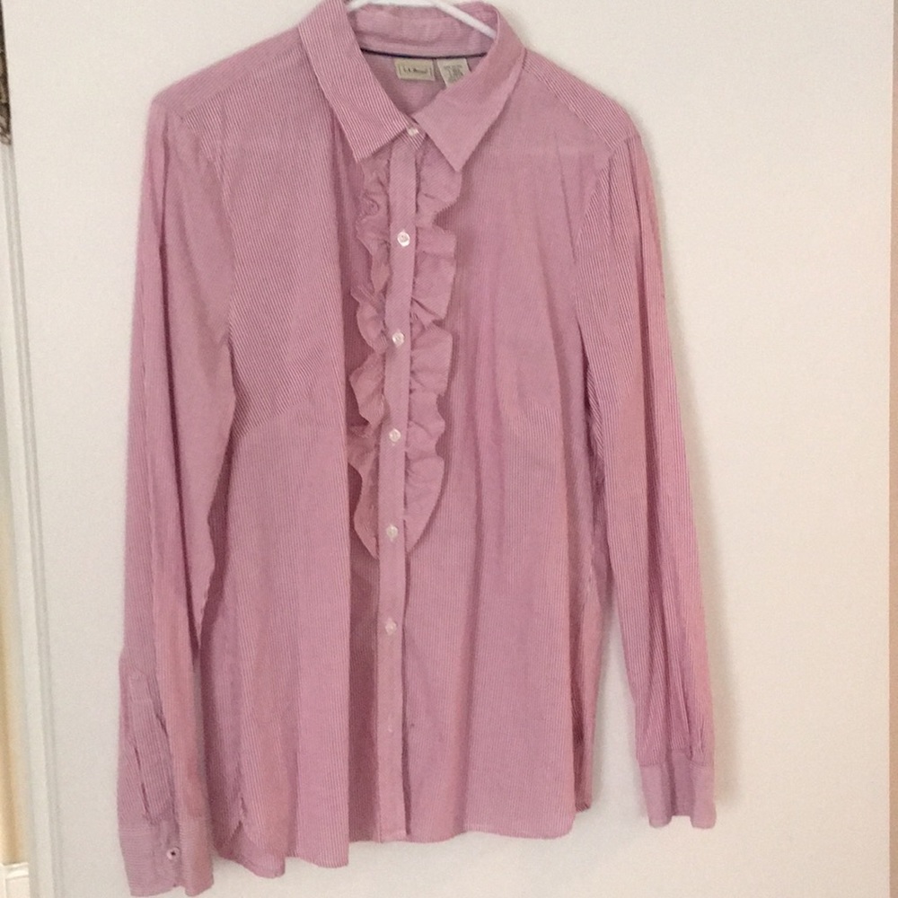 LL Bean ruffle front blouse